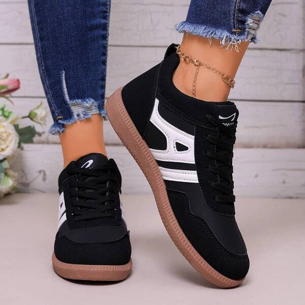 Women's black soft sole sneakers lace-up comfortable walking trainers FTF Market UK