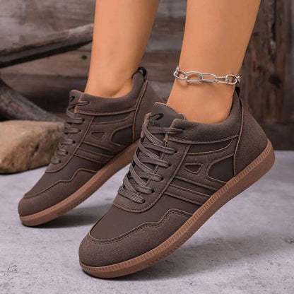 Women's brown soft sole sneakers lace-up comfortable walking trainers FTF Market UK