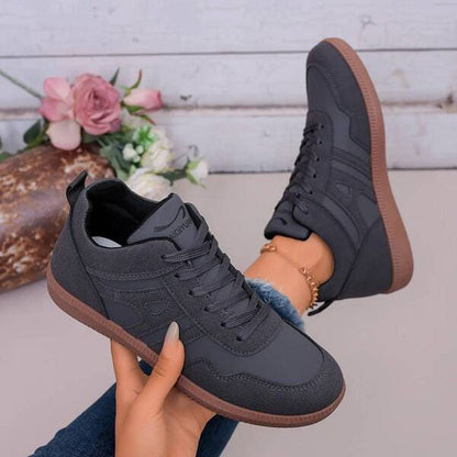 Women's gray soft sole sneakers lace-up comfortable walking trainers FTF Market UK