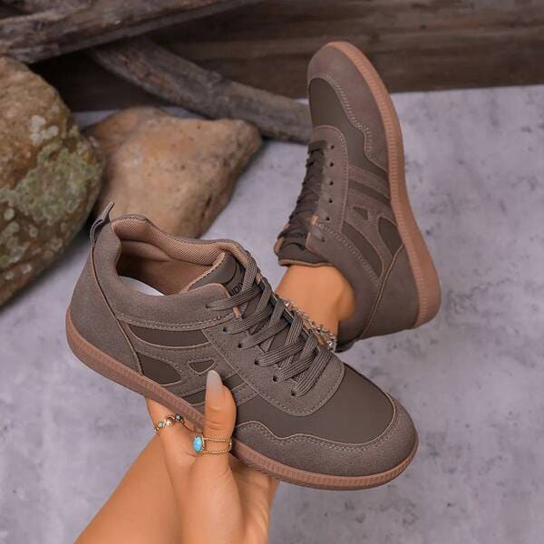 Women's brown soft sole sneakers lace-up comfortable walking trainers FTF Market UK