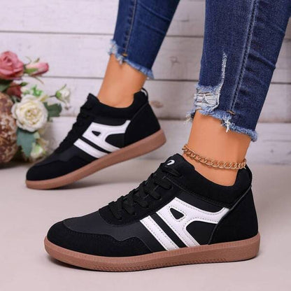Women's black soft sole sneakers lace-up comfortable walking trainers FTF Market UK