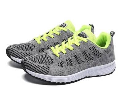 Women's breathable mesh sneakers neon gray laces lightweight gym casual FTF Market UK