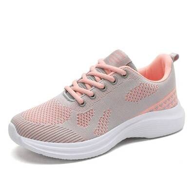 Pink women's breathable mesh running trainers stretch fabric minimalist sneakers FTF Market UK
