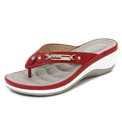 Red women's orthotic cushion flip flops with arch support for foot pain relief – thong sandals FTF Market UK