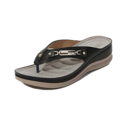 Black women's orthotic cushion flip flops with arch support for foot pain relief – thong sandals FTF Market UK