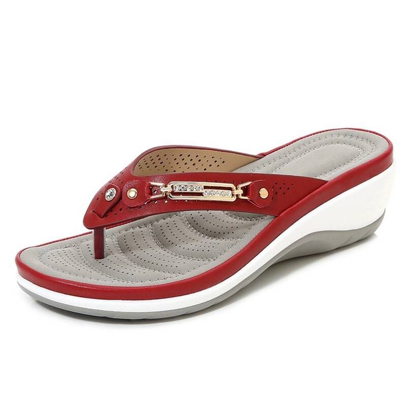 Red Women's orthotic cushion flip flops with arch support for foot pain relief – thong sandals FTF Market UK