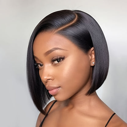 Straight Bob Wig Human Hair Lace Front Wig, 13x4 HD Transparent Lace Closure, Brazilian Virgin Human Hair, pre-plucked short bob style, natural color, breathable, comfortable. Embrace ftf fashion and mode ftf.