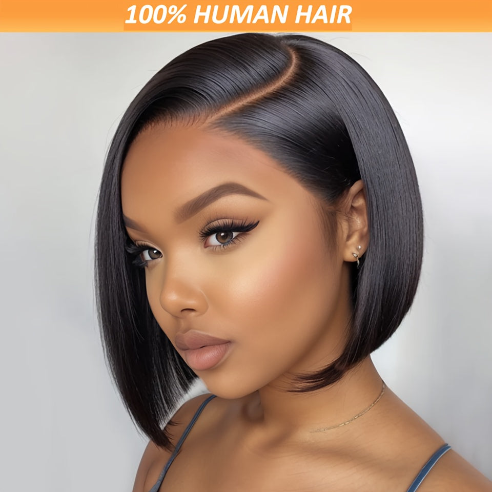 Chic Short Straight Bob Wig with HD Transparent Lace Front, 13x4 Human Hair, Side Parted, 150% Density. Natural color, breathable, comfortable. Embrace ftf fashion and mode ftf. Chic Bob Wig 13x4 HD – Sleek bob cut with HD lace, high-quality materials, perfect for any occasion. Available on FTFmarket.net, fast delivery in the UK. Stay fashionable with FTF Fashion.