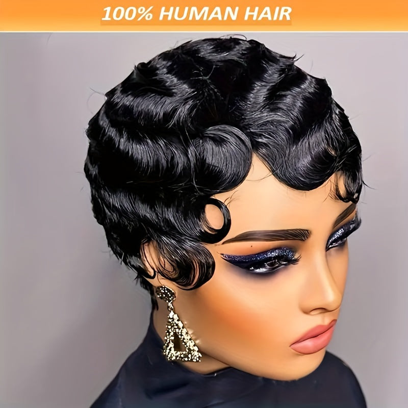 Chic 4-Inch Deep Wave Pixie Cut Wig for Women, 180% density Remy human hair, natural hairline, machine-made, no-glue needed, ftf fashion