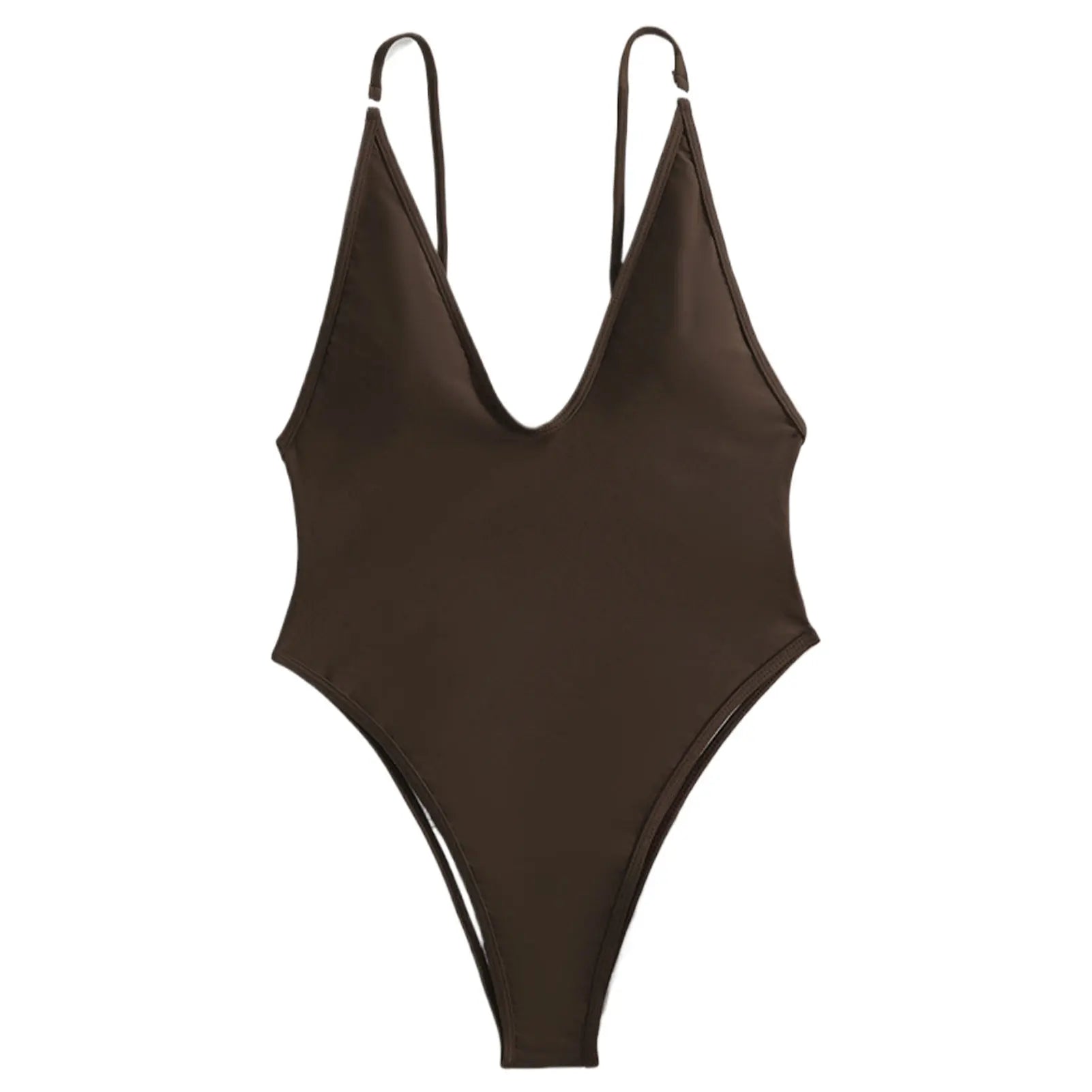 Brown / Coffee deep V sleeveless hybrid swim romper bodysuit women FTF Market UK