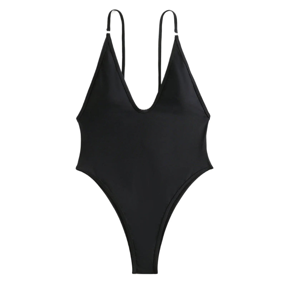 Black deep V sleeveless hybrid swim romper bodysuit women FTF Market UK