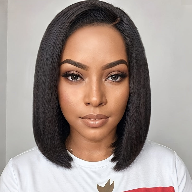 Straight Bob Wig Human Hair Lace Front Wig, 13x4 HD Transparent Lace Closure, Brazilian Virgin Human Hair, pre-plucked short bob style, natural color, breathable, comfortable. Embrace ftf fashion and mode ftf.