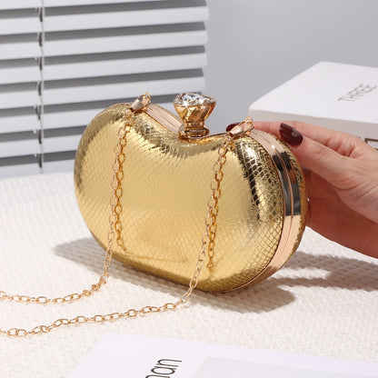 Glamorous Golden Faux Leather Evening Clutch Bag, glitter embellishment, sexy buckle, anti-theft feature, ftf fashion