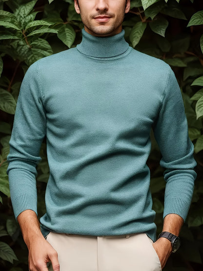 Men's Casual Viscose Turtleneck Sweater - Solid Color, Long Sleeve, Regular Fit, High Neck Knit Fabric Shirt. Available at FTF Market. Men's Casual Viscose Turtleneck, Solid Color Turtleneck, Long Sleeve Sweater, Regular Fit, High Neck Knit Shirt, Men's Fashion, Casual Wear, Semi-Formal Wear, FTF Market UK, ftf fashion, Men's Knitwear, Autumn/Winter Sweater, Comfortable Turtleneck, Stylish Men's Sweater, Men's High Neck Sweater, Ribbed Cuffs, Versatile Sweater, Fashionable Knitwear, Casual Turtleneck Sweate