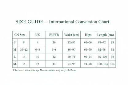International size guide chart – CN, UK, US, EU/FR conversion for Halter Backless Maxi Dress