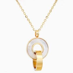 Stainless steel gold tone necklace with round pendant and chain
