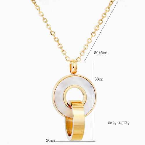 Stainless steel gold tone necklace with round pendant and chain