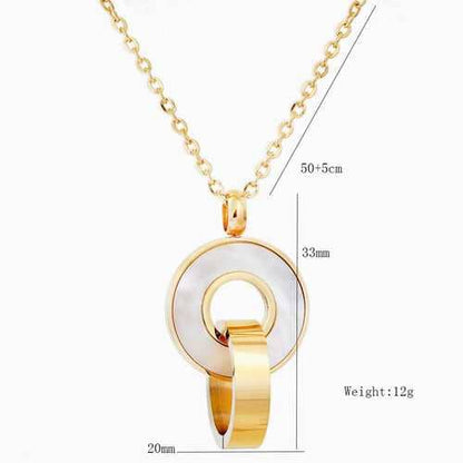 Stainless steel gold tone necklace with round pendant and chain