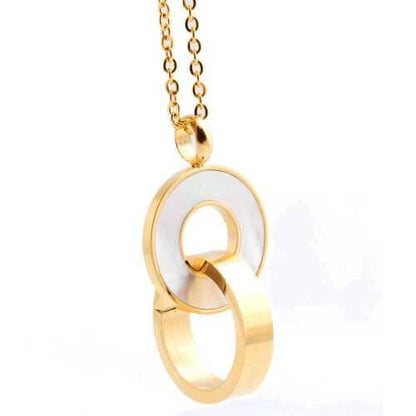 Stainless steel gold tone necklace with round pendant and chain