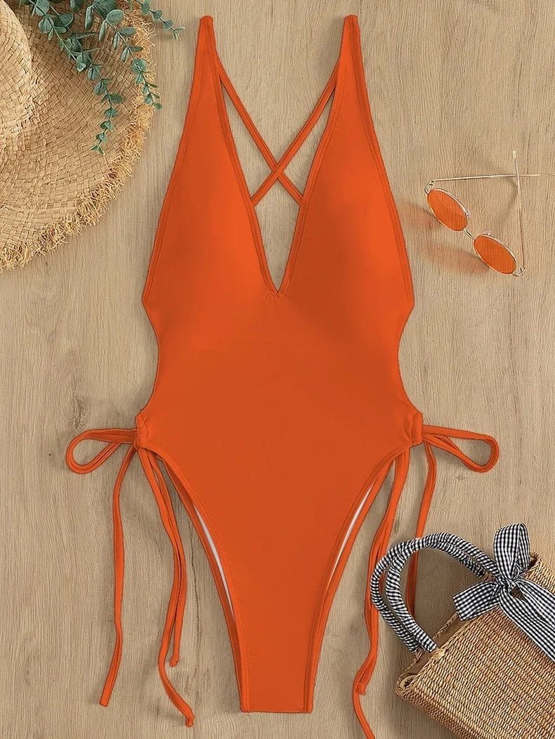 OrangePush up solid spandex one-piece swimsuit FTF Market UK