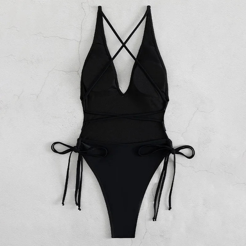 Black Push up solid spandex one-piece swimsuit FTF Market UK