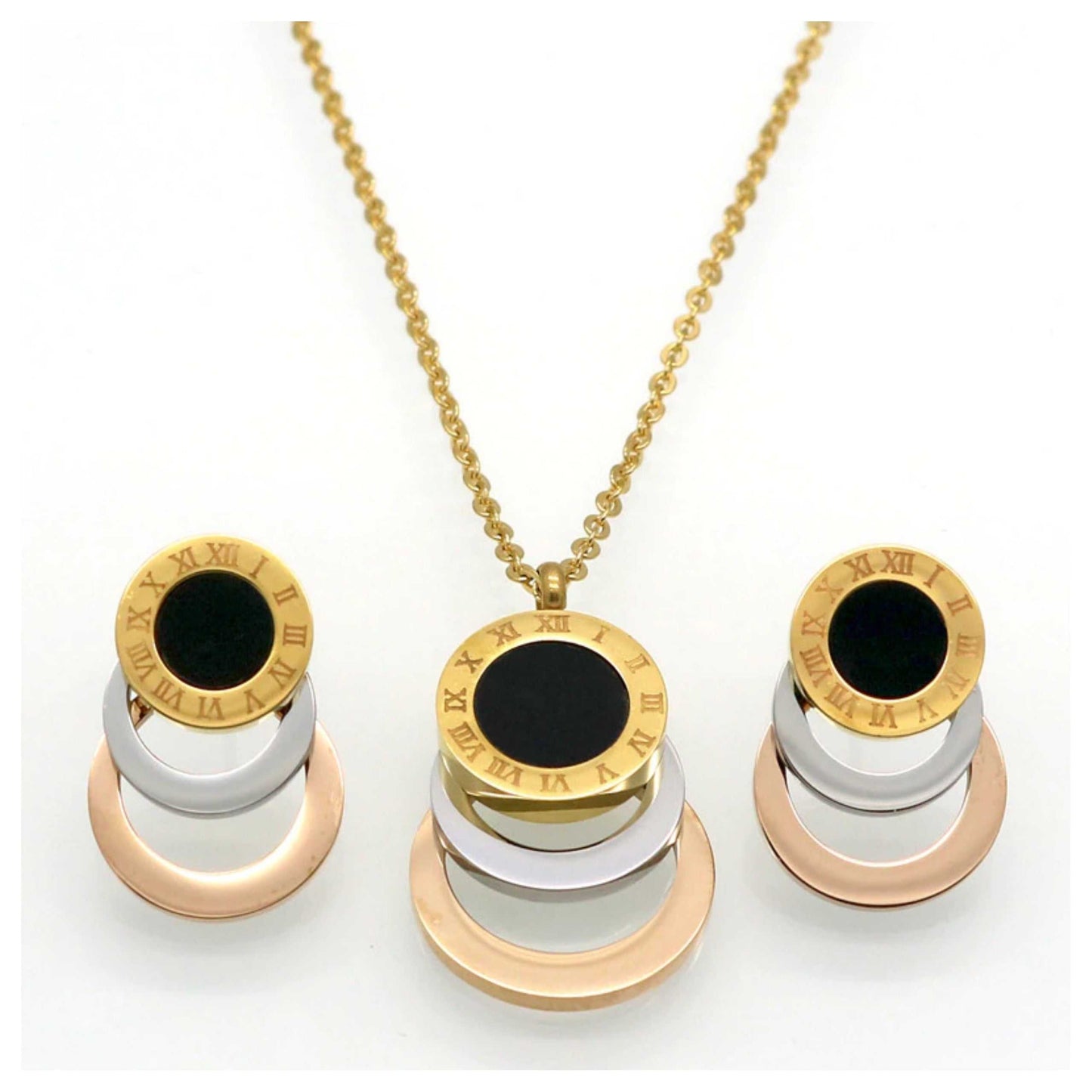 Elegant 316L Stainless Steel Jewelry Set in Gold, Rose Gold, and Silver