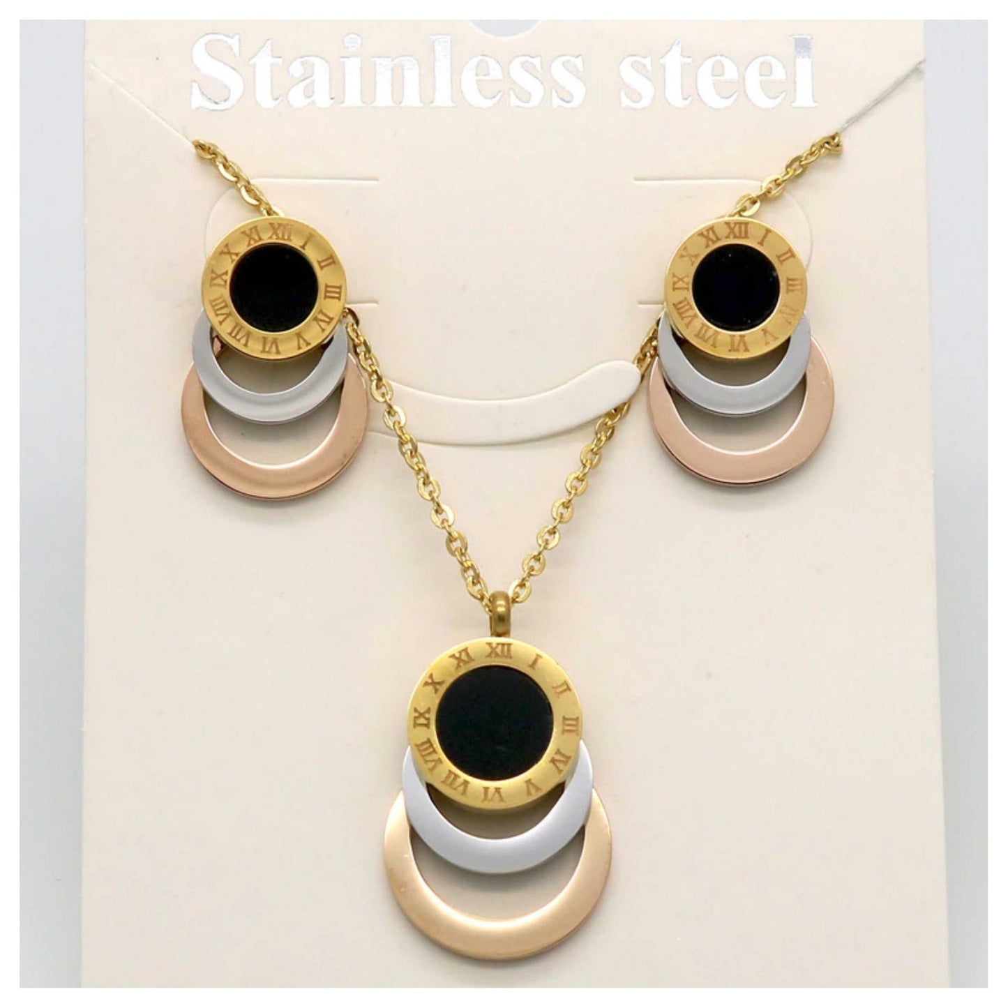 Elegant 316L Stainless Steel Jewelry Set in Gold, Rose Gold, and Silver