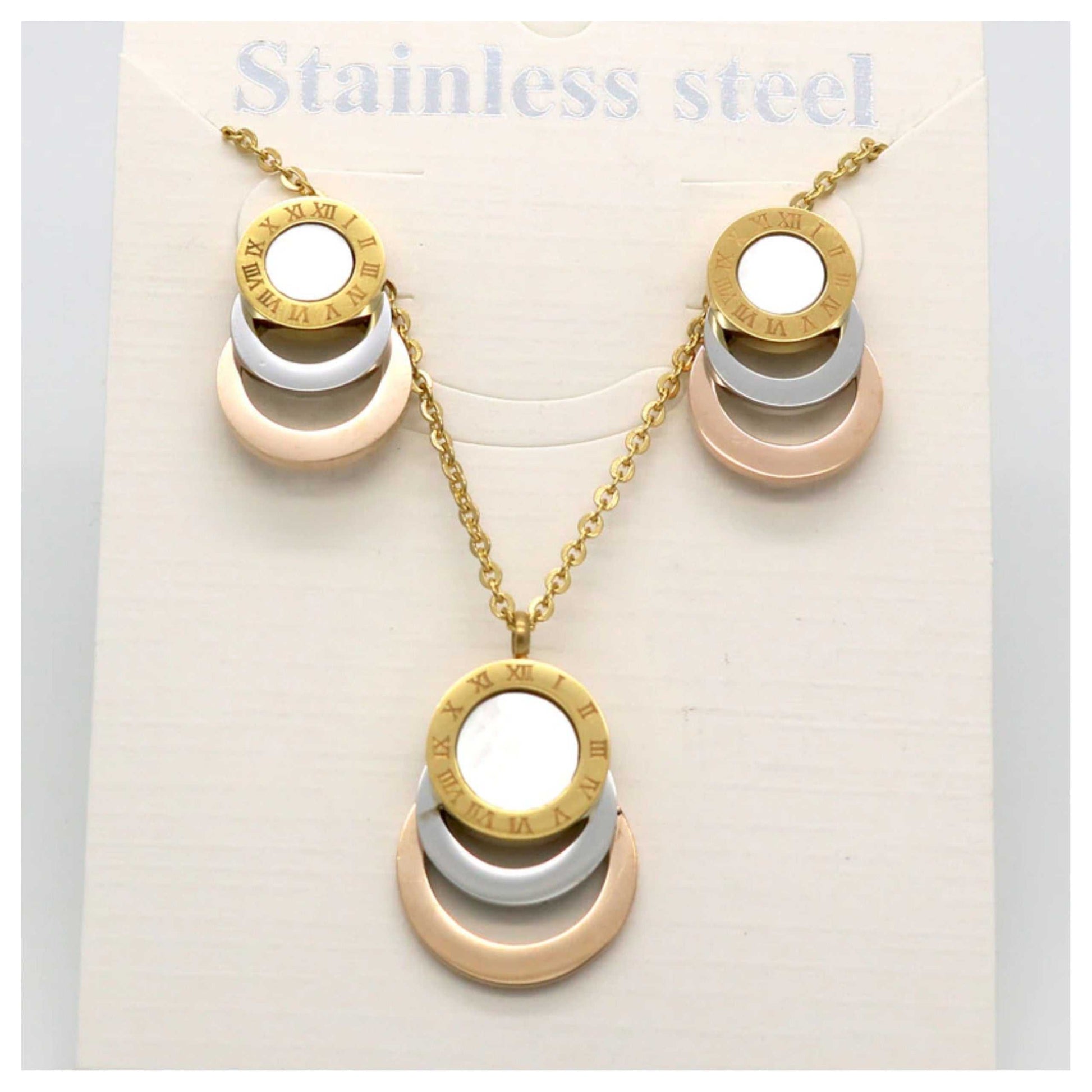 Elegant 316L Stainless Steel Jewelry Set in Gold, Rose Gold, and Silver