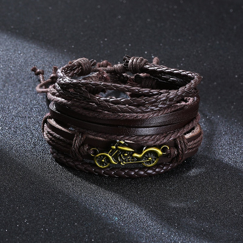 Stylish Boho Braided Leather Wrap Bracelet with Ethnic Charms