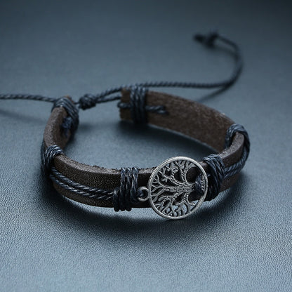 Stylish Boho Braided Leather Wrap Bracelet with Ethnic Charms