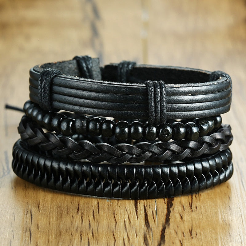 Stylish Boho Braided Leather Wrap Bracelet with Ethnic Charms