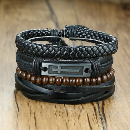 Stylish Boho Braided Leather Wrap Bracelet with Ethnic Charms