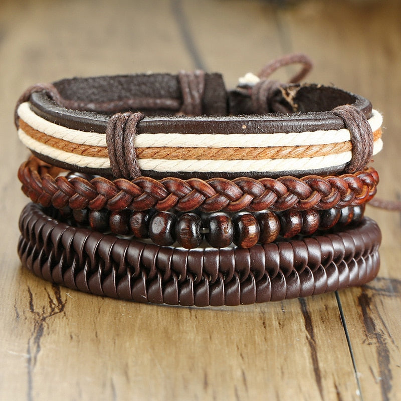 Stylish Boho Braided Leather Wrap Bracelet with Ethnic Charms