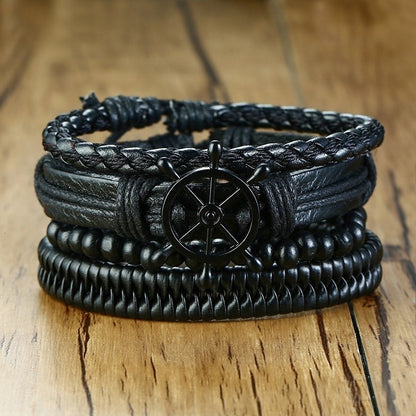 Stylish Boho Braided Leather Wrap Bracelet with Ethnic Charms