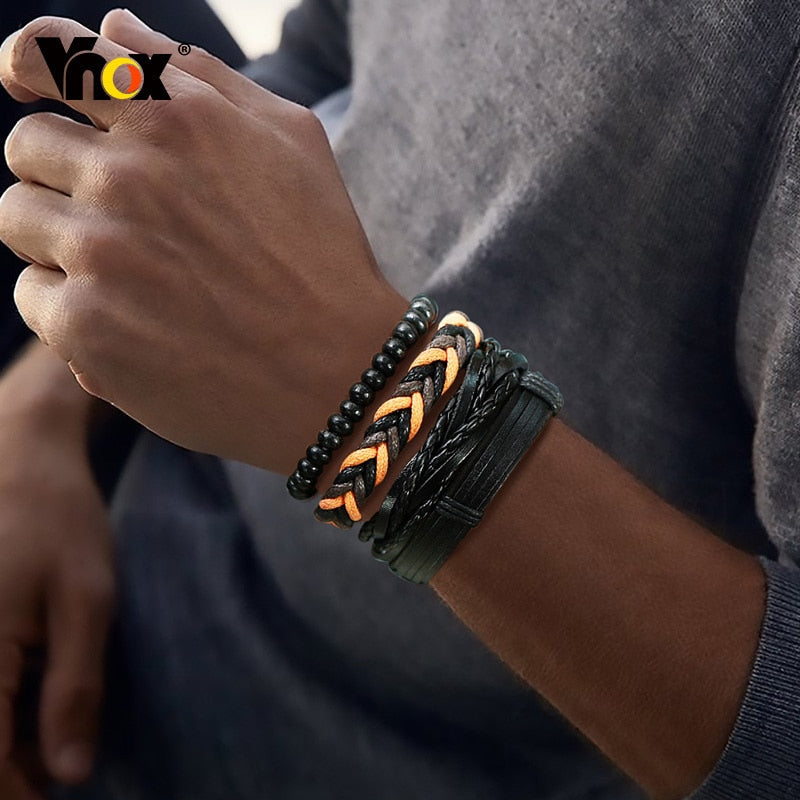 Stylish Boho Braided Leather Wrap Bracelet with Ethnic Charms