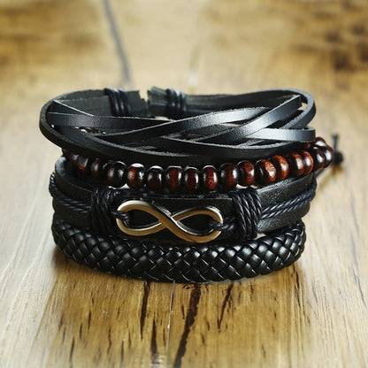 Stylish Boho Braided Leather Wrap Bracelet with Ethnic Charms