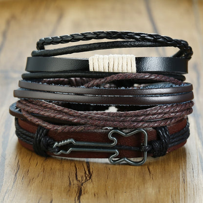 Stylish Boho Braided Leather Wrap Bracelet with Ethnic Charms