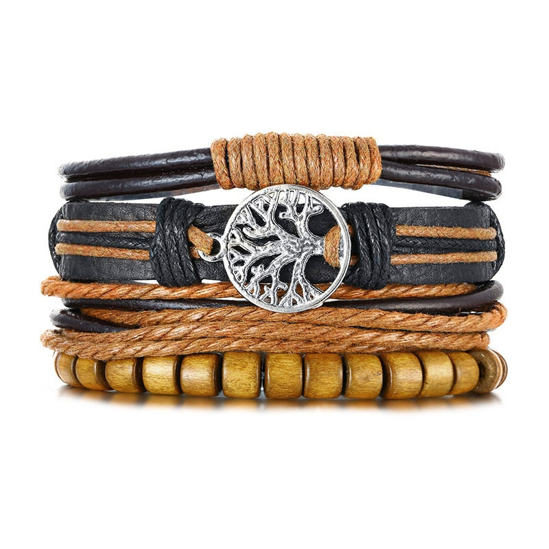 Stylish Boho Braided Leather Wrap Bracelet with Ethnic Charms