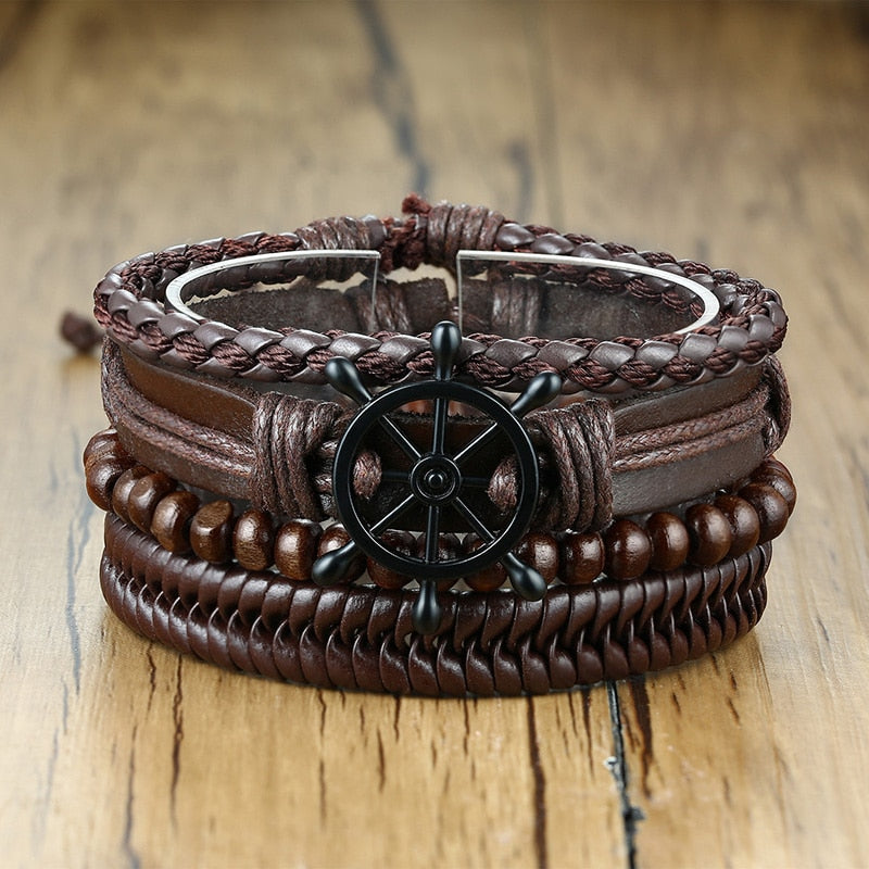 Stylish Boho Braided Leather Wrap Bracelet with Ethnic Charms