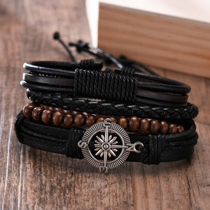 Stylish Boho Braided Leather Wrap Bracelet with Ethnic Charms