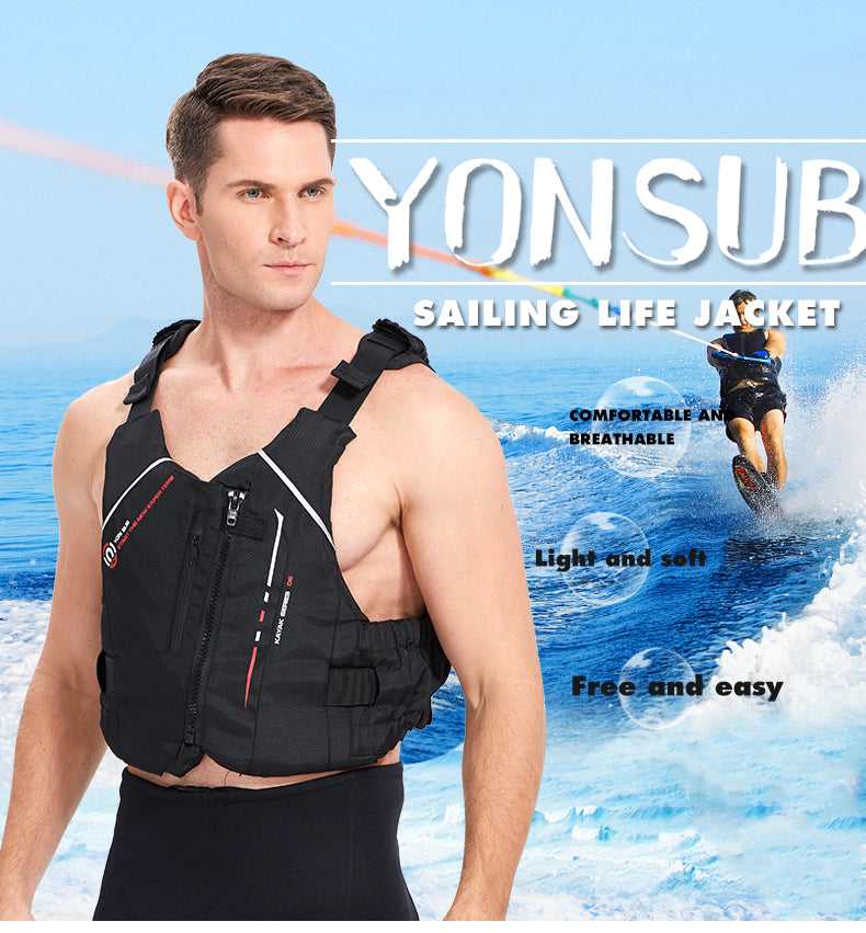 YSb Swim Safety Float Jacket for men, ideal for swimming and water sports. Durable and comfortable men’s swim float jacket from Ftfmarket.net UK. Man wearing YSb Swim Safety Float Jacket in the water.