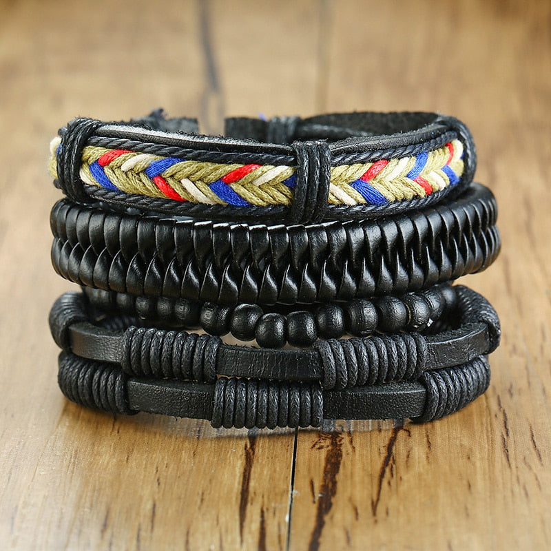 Stylish Boho Braided Leather Wrap Bracelet with Ethnic Charms