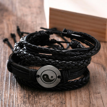 Stylish Boho Braided Leather Wrap Bracelet with Ethnic Charms