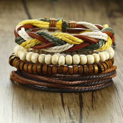 Stylish Boho Braided Leather Wrap Bracelet with Ethnic Charms