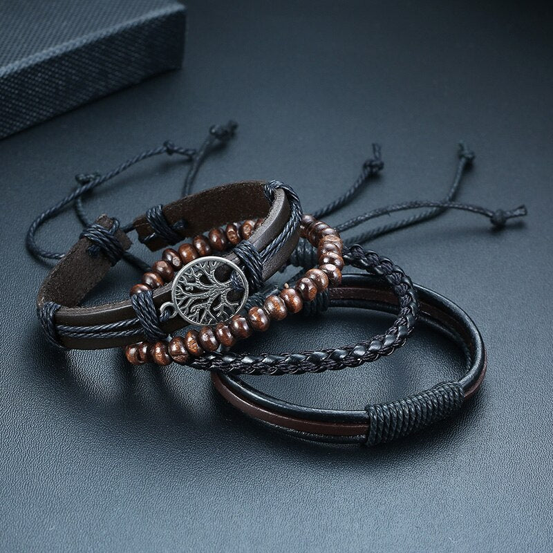 Stylish Boho Braided Leather Wrap Bracelet with Ethnic Charms