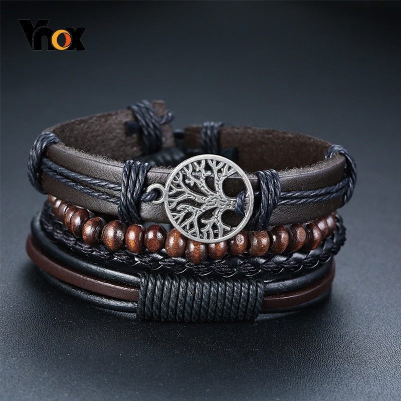 Stylish Boho Braided Leather Wrap Bracelet with Ethnic Charms