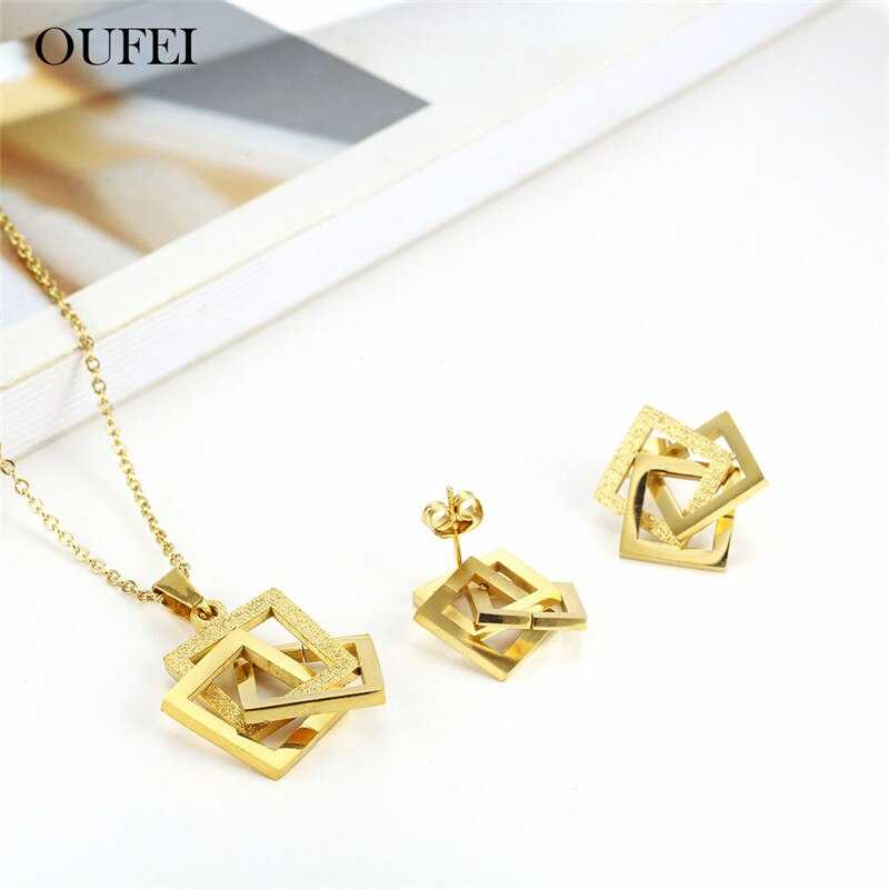 Elegant Stainless Steel Geometric Jewelry Set - Necklace and Earrings