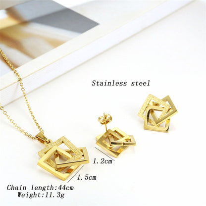 Elegant Stainless Steel Geometric Jewelry Set - Necklace and Earrings