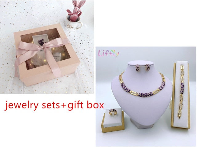 Elegant Luxury Bridal Gold Jewelry Set - Necklace, Earrings, Bracelet, and Ring