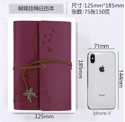 Genuine leather notebook with elastic closure and ribbon bookmark